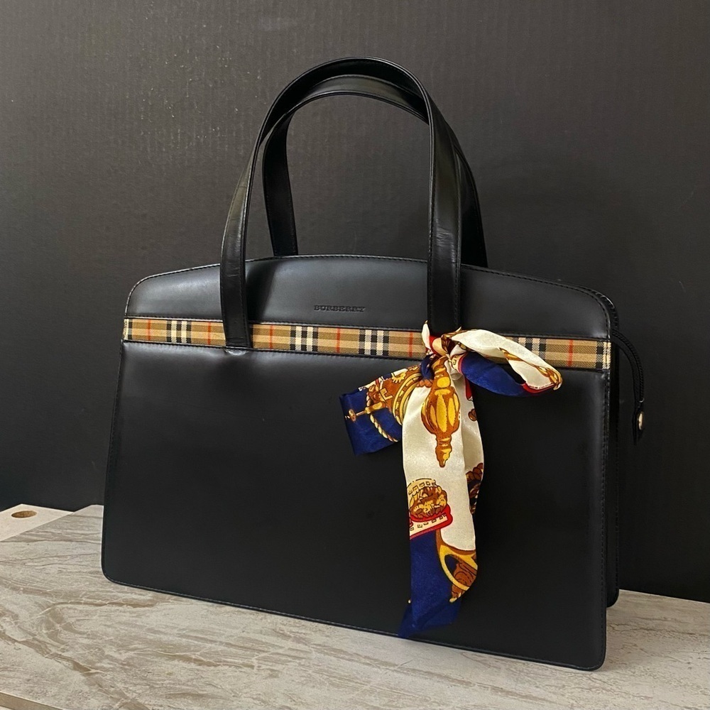 BURBERRY Nova Check Calfskin Leather Handbag 👜 Black